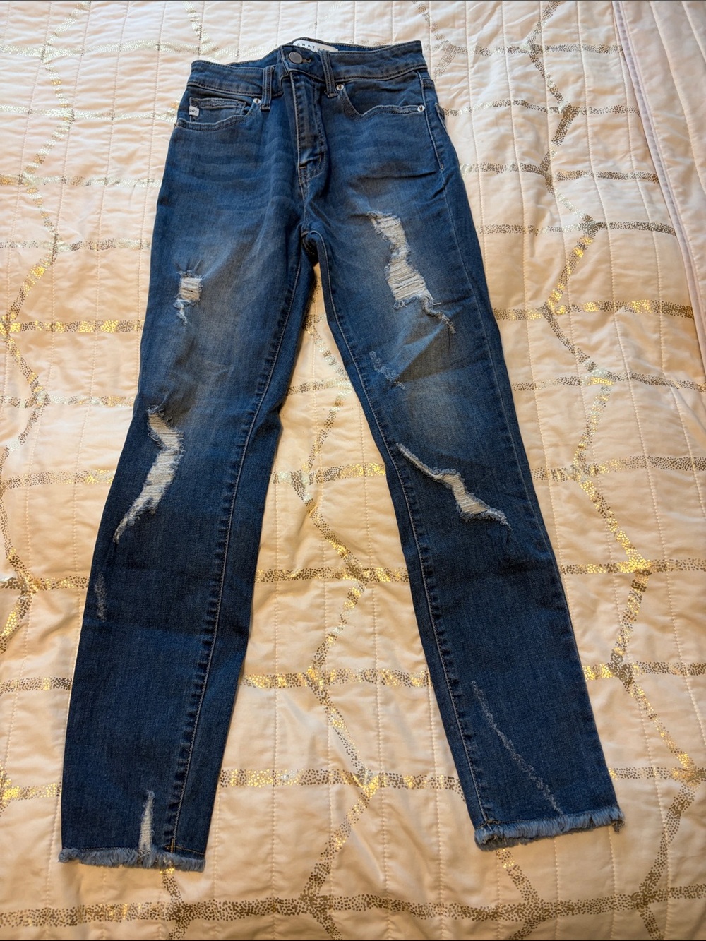 Signature Denim 24/7 Dark Blue Distressed Skinny Jeans